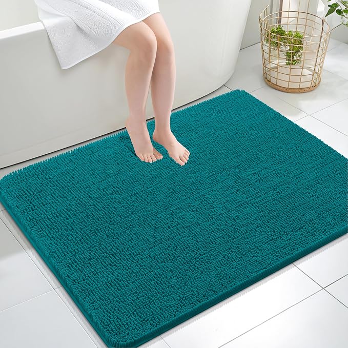 OLANLY Large Bathroom Rugs 47x32, Extra Soft Absorbent Chenille Bath Rugs, Rubber Backing Quick Dry, Machine Washable Bath Mats for Bathroom Floor, Tub and Shower, Home Decor Accessories, Deep Lake