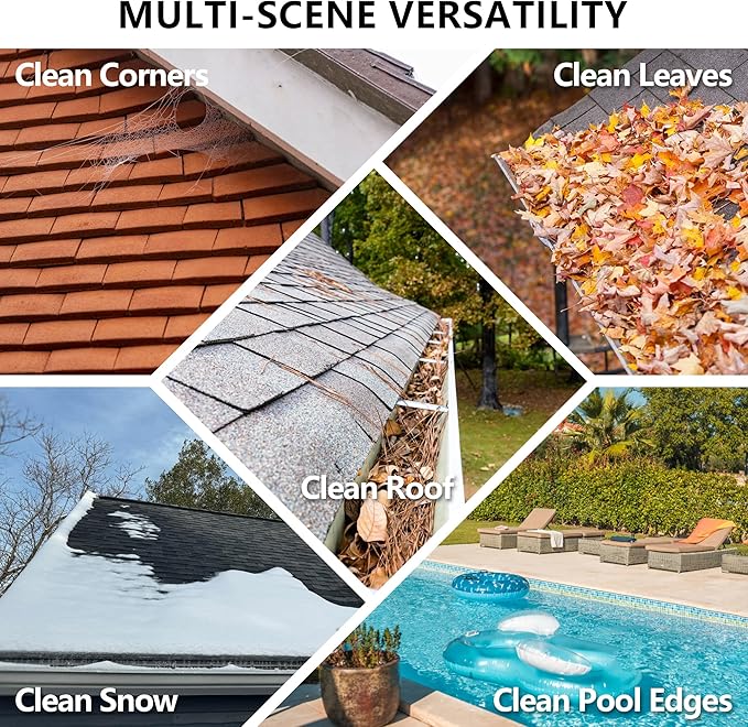 12FT Gutter Cleaning Tools from the Ground with Dual-Axis Adjustment | Spring Steel Gutter Cleaner Tool, Adjustable Length Cleaning Pole with Gutter Rake for Leaves, Muck and Roof Debris