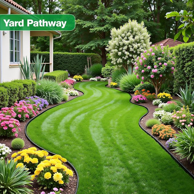 MIXC Garden Edging Border, 66FT 4 Inch Tall Plastic Landscape Edging with 100 U-Shaped Metal Stakes, More Stable and Flexible Tool-Free Lawn Border for Yard, Flower Bed & Landscaping