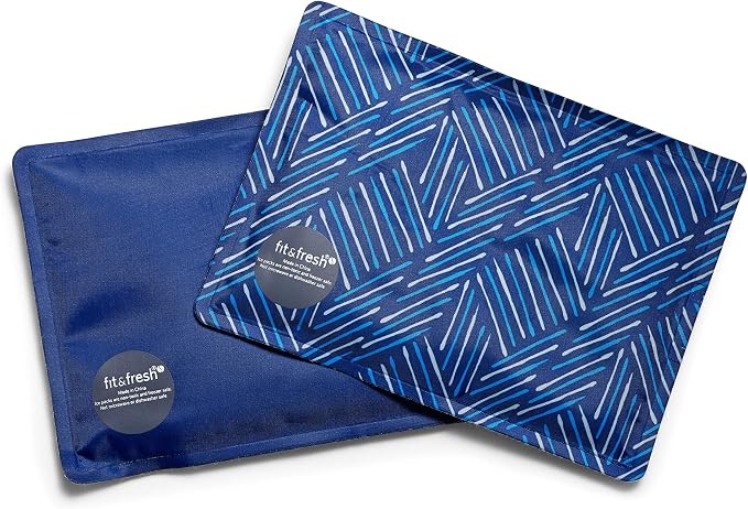 Fit & Fresh Cool Coolers 2 Pack Soft Ice for Lunch Bags, Flexible Stretch Nylon, Durable, Reusable Lunch Box Ice Packs, Soft Ice, Reusable Freezer Packs, Lunch Ice, Easy to Clean, Navy Sketch