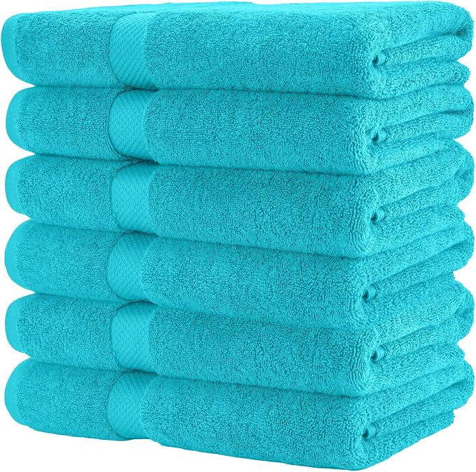 HERCULEAN Premium Bath Towels 24 x 48 Pack of 6 | Quick Dry and Highly Absorbent | 100% Cotton Terry Towels for Bathroom - Perfect for Shower - Pool and Spa - Luxury Soft Towels - Aqua Blue