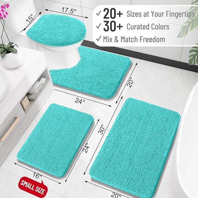 OLANLY Bathroom Rugs 35x24, Extra Soft Absorbent Chenille Bath Rugs, Rubber Backing Quick Dry, Machine Washable Bath Mats for Bathroom Floor, Tub and Shower, Home Decor Accessories, Teal