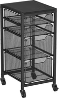Slim Rolling Storage Cart with Drawers, Under Desk Storage with Wooden Tabletop & Lockable Wheels, 4-Tier Storage Drawers for Bathroom, Craft, Office, Black