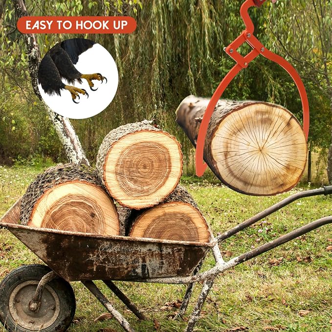 Blulu 2 Pcs 20 Inch, 12 Inch 2 Claw Log Tongs Logging Skidding Tongs with Non Slip Grip Stainless Steel Hand Log Grapple Lifter Handling, Dragging, Carrying Tool for Moving Wood Trees