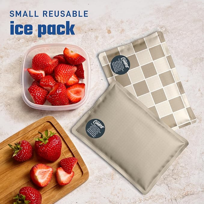 Fit & Fresh Cool Coolers 2 Pack Soft Ice for Lunch Bags, Flexible Stretch Nylon, Durable, Reusable Lunch Box Ice Packs, Soft Ice, Reusable Freezer Packs, Lunch Ice, Easy to Clean, Taupe Checkerboard