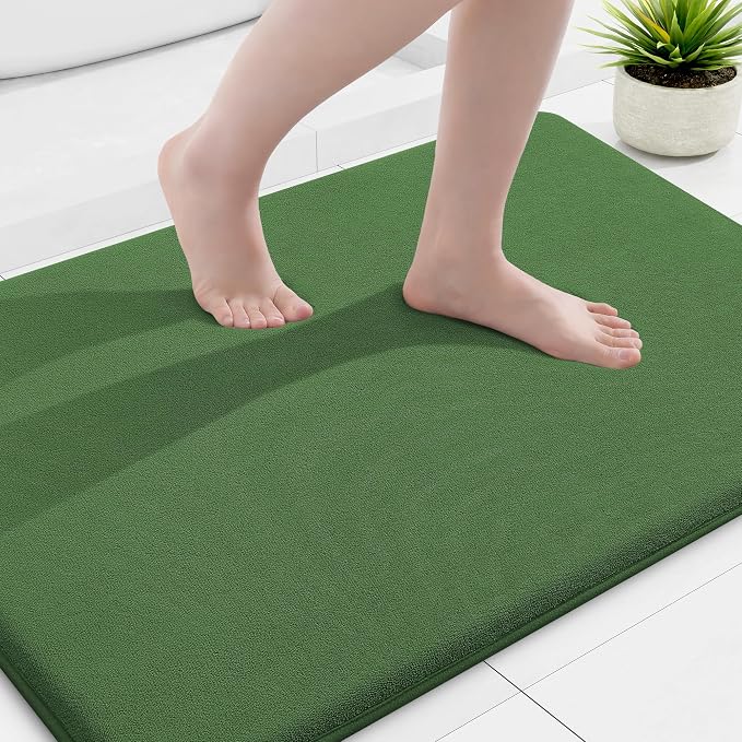 Smiry Memory Foam Bath Mat 36x24, Extra Soft and Absorbent Bathroom Mats, Non Slip Washable Carpet for Floor, Shower and Tub, Olive Green