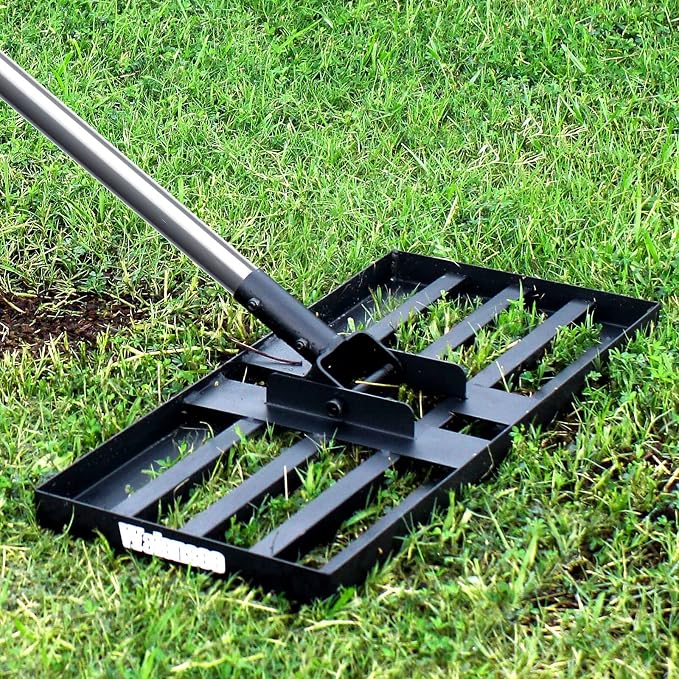 Walensee Lawn Leveling Rake, Reinforced Leveler with 6.5FT Steel Handle | 17X10 Inch Steel Head, Topdressing Spreader, Soil Sand Leveling, Sturdy Screw Lock Handle, Lawn Repair, Garden Maintenance