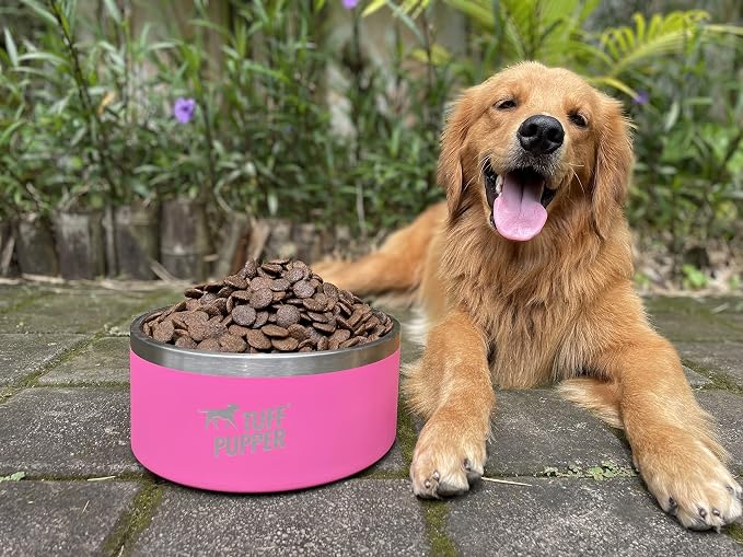 Tuff Pupper 100 oz Heavy Duty Insulated Stainless Steel Dog Bowl for Large Dogs, Non-Slip Base, Dishwasher Safe