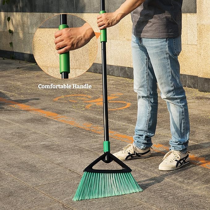 Eyliden Commercial Broom and Dustpan Set, with Long Handle, Comb Teeth Dust Pan Sweep Set for Outdoor Garages Courtyard Sidewalks Decks Indoor Home Kitchen Room Office