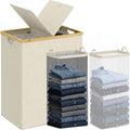 efluky Laundry Hamper with Lid, Double Laundry Basket with 2 Removable Bags, 2 Section Laundry Bin with Bamboo Handles for Bathroom, Bedroom & Laundry Room, 170L (44.9 Gallon) Beige