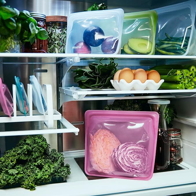 Stasher Silicone Reusable Storage Bag, Stand-Up Mega Bag, Reusable Freezer Bags,Microwave,Dishwasher,Oven Safe,Sous Vide,Premium Lunch Container,Eco Friendly,Food Storage Bags,104 oz,Clear (Pack of 2)
