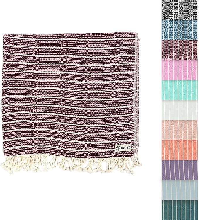 Sand Cloud Turkish Beach Towel - Sand Resistant & Quick Dry Towel | 100% Certified Organic Turkish Towel - Bath Towel or Beach Blanket for Picnic - As Seen on Shark Tank - Gocek (Burgundy)