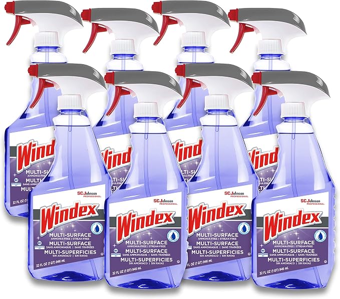 SC Johnson Professional Windex Non-Ammoniated Glass/Multi Surface Cleaner, Fresh Scent, 32 oz Bottle, 8/Carton (322381)