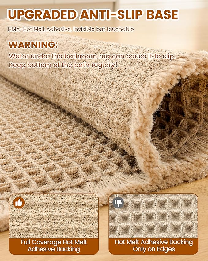 Smiry Waffle Bath Mat 72x24, Extra Soft Absorbent Bathroom Rugs, Non Slip Machine Washable Quick Dry Bath Rugs for Bathroom Floor, Tub, Shower, Home Decor Accessories, Brown