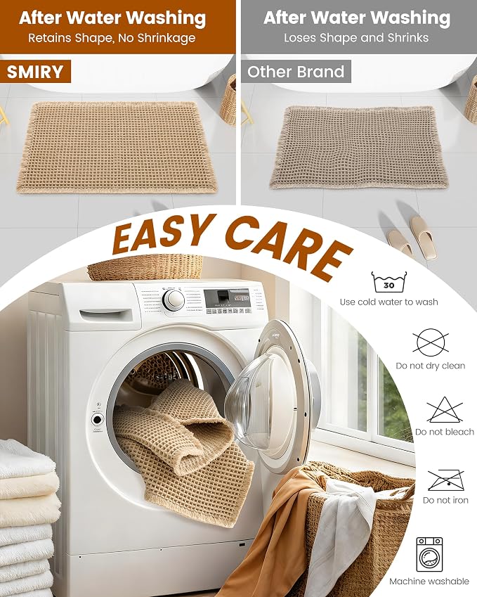 Smiry Waffle Bath Mat 72x24, Extra Soft Absorbent Bathroom Rugs, Non Slip Machine Washable Quick Dry Bath Rugs for Bathroom Floor, Tub, Shower, Home Decor Accessories, Brown