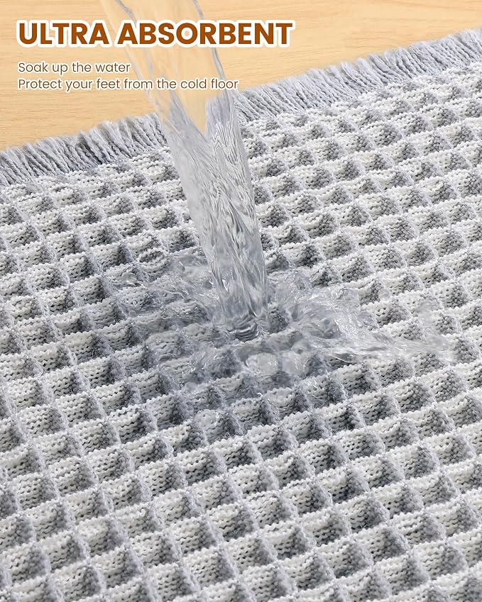 Smiry Waffle Bath Mat 30x18, Extra Soft Absorbent Bathroom Rugs, Non Slip Machine Washable Quick Dry Bath Rugs for Bathroom Floor, Tub, Shower, Home Decor Accessories, Lightgrey & Cream