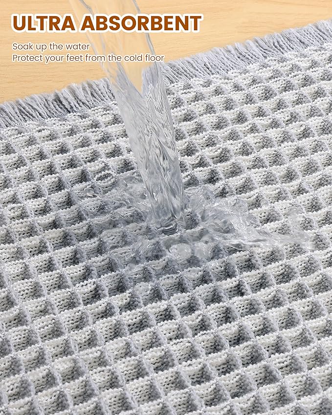 Smiry Waffle Bath Mat 30x20, Extra Soft Absorbent Bathroom Rugs, Non Slip Machine Washable Quick Dry Bath Rugs for Bathroom Floor, Tub, Shower, Home Decor Accessories, Lightgrey & Cream