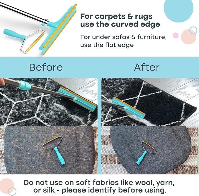 Uproot Clean Pro Bundle: Pet Hair Removal Tool & Carpet Rake w/t 60" Handle | Reusable Pet Hair Removal Set: Scrape Easy the Cat & Dog Fur from Carpets, Rugs, Cat Bed, Car Trunk & More. Patented Design