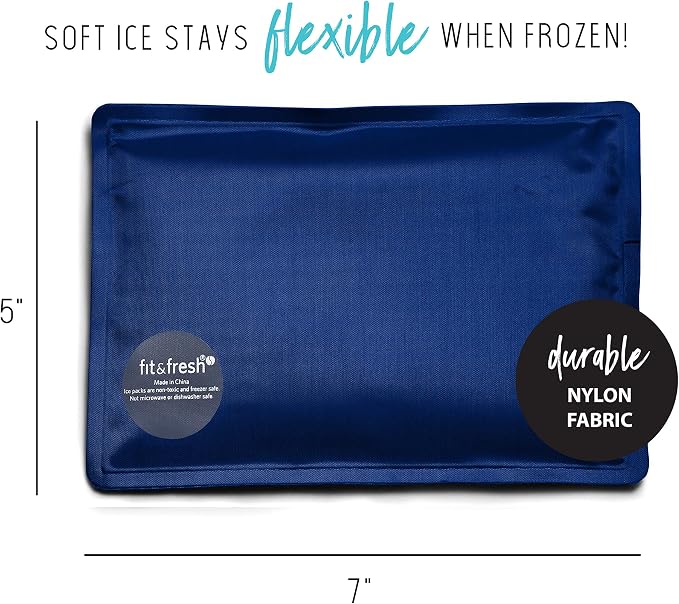 Fit & Fresh Cool Coolers Soft Ice,Flexible Stretch Nylon Reusable Ice Packs for Lunch Boxes & Coolers,Navy Sketch Weave-& Blue,2 Count (Pack of 12)