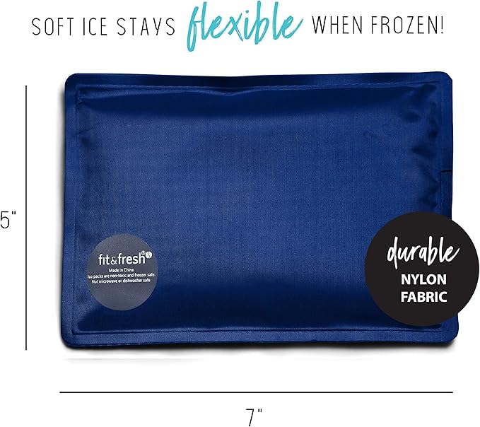 Fit & Fresh Cool Coolers 2 Pack Soft Ice for Lunch Bags, Flexible Stretch Nylon, Durable, Reusable Lunch Box Ice Packs, Soft Ice, Reusable Freezer Packs, Lunch Ice, Easy to Clean, Navy Sketch