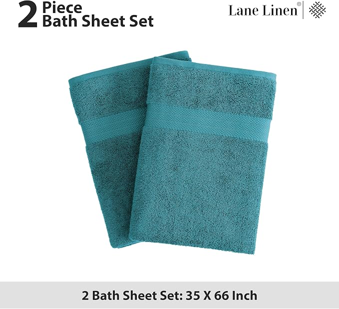LANE LINEN Bath Sheets 2 Pack Oversized Soft Absorbent - Sea Port | Shower Sheets - Everyday Durability, OEKO-TEX Certified, Ring-Spun Durability, Generously Sized, Oversized & Roomy