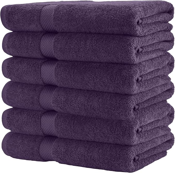 HERCULEAN Premium Bath Towels 24 x 48 Pack of 6 | Quick Dry and Highly Absorbent | 100% Cotton Terry Towels for Bathroom - Perfect for Shower - Pool and Spa - Luxury Soft Towels - Plum