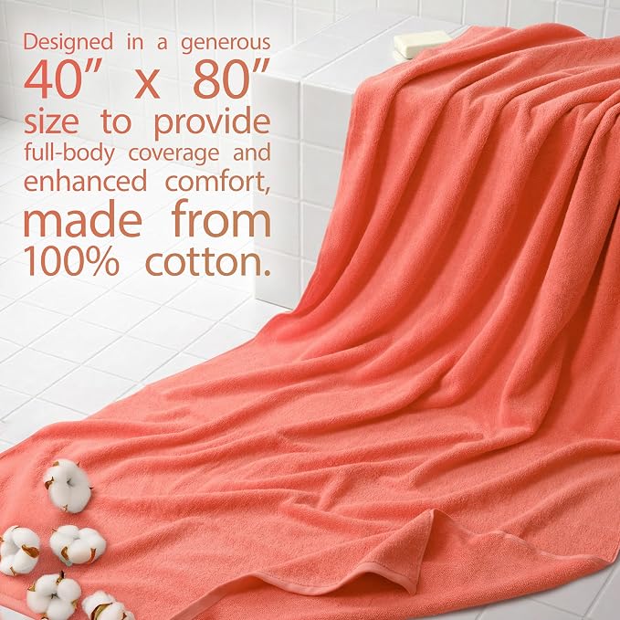 Cotton Paradise 100% Cotton Turkish Towel, Soft Absorbent Quick Dry, 40x80 Oversized Bath Sheet Towel, Coral