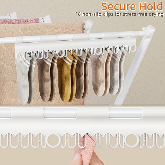 HOMIDEC Drying Rack Clothing,Large 12 Drying Poles with Sock Clips Clothes Drying Rack,Foldable Portable Laundry Drying Rack for Air Drying Clothing,Towels,Delicate Eac,Indoor Outdoor Use.White
