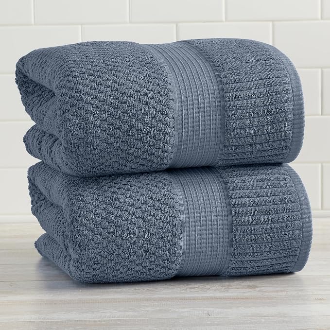 NY Loft 100% Cotton 2-Pack Oversized Bath Towel Set | Flint | Quick-Dry | Two Oversized 35" x 70" Bath Towels / Bath Sheets | Super Absorbent | Designer-Styled Texture