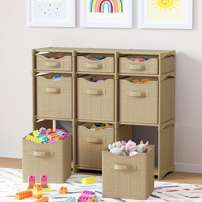 Cube Storage Organizer with 9 Storage Bins Included – Storage Cubes for Home Organization, Toy Storage, Office Storage, Living Room Storage, and General Storage Solution (Beige)