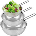 Premium 18/8 304 Stainless Steel Set of 3 – Micro-Perforated Strainer with Long Handle, Self-Draining Base for Pasta Rice Vegetables, 18/8 304 Heavy Duty (1.5, 2.5, 4 Qt) Made in Korea