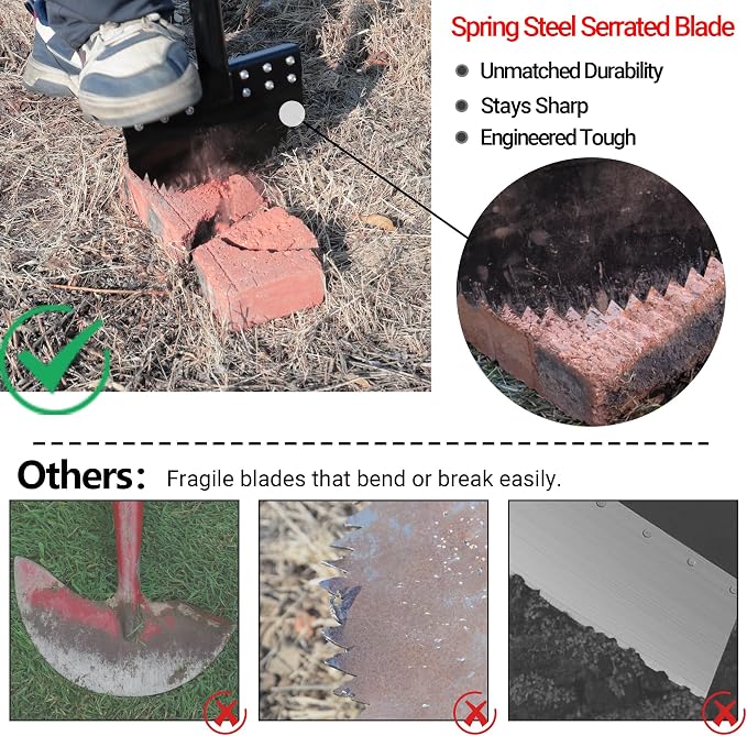 One-Piece 40in Manual Edger Lawn Tool with Spring Steel Blade | Manganese Steel Rubber Handle Border Edger for Landscaping Half Moon Edger for Garden Maintenance
