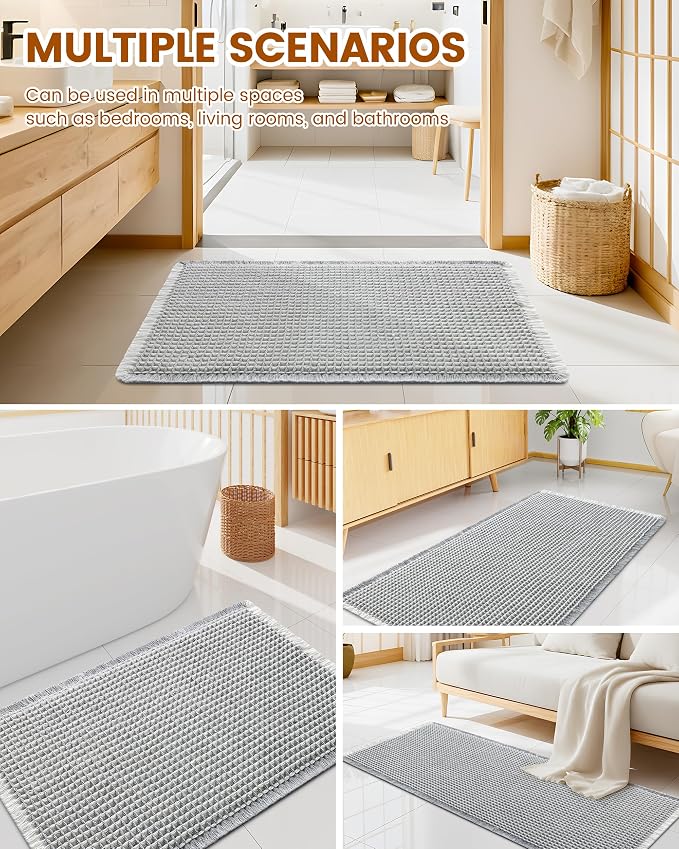Smiry Waffle Bath Mat 30x18, Extra Soft Absorbent Bathroom Rugs, Non Slip Machine Washable Quick Dry Bath Rugs for Bathroom Floor, Tub, Shower, Home Decor Accessories, Lightgrey & Cream