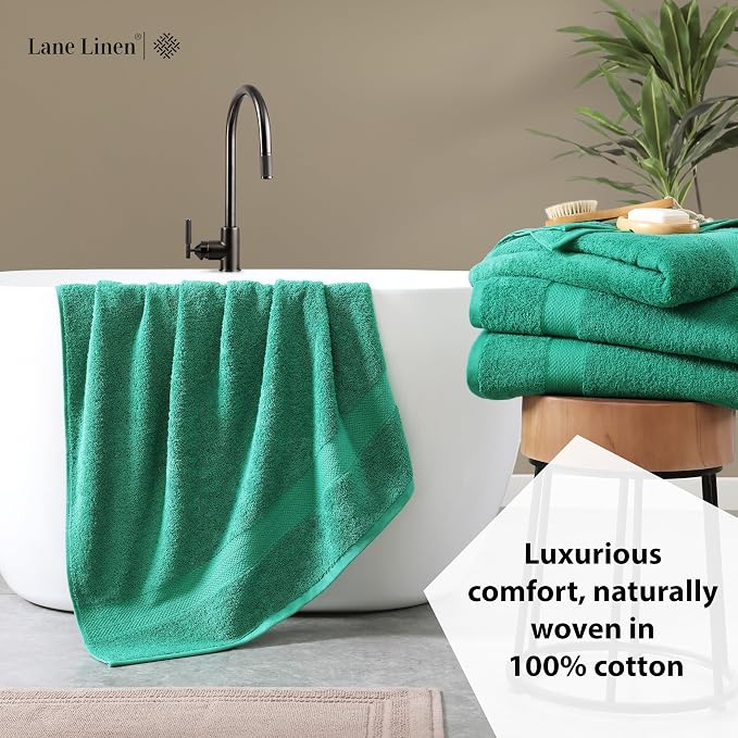 LANE LINEN Bath Towels Pack of 4 (28"x54") - 100% Ring Spun Cotton Bathroom Towel Set - Reinforced Edges, Quick Dry, Soft & Absorbent Large Bath Towels - Lightweight, Perfect for Daily Use - Emerald