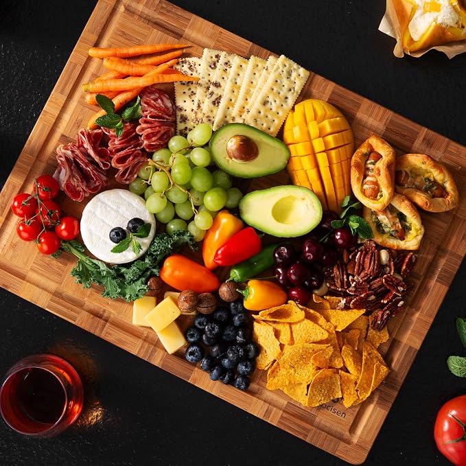 Bamboo Cutting Board 16'' Wood Wooden Cutting Boards for Kitchen Chopping | Heavy Duty, Solid & Durable, Juice Groove, Chopping Board, End Grain, Smart Flexible High Rank Stainless Steel Titanium