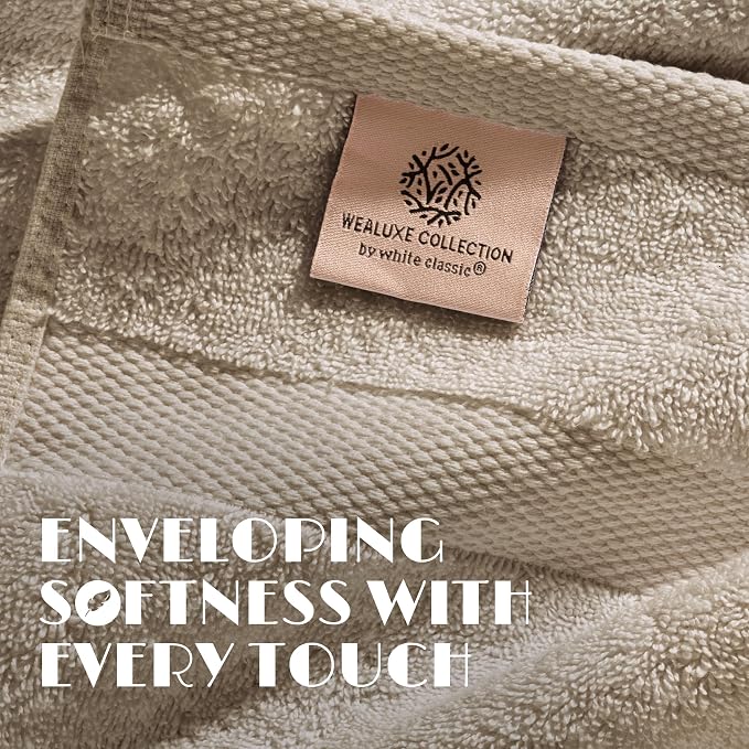 White Classic Wealuxe Taupe Bath Towels 24x50 Inch, Cotton Towel Set for Bathroom, Hotel, Gym, Spa, Soft Extra Absorbent Quick Dry 6 Pack