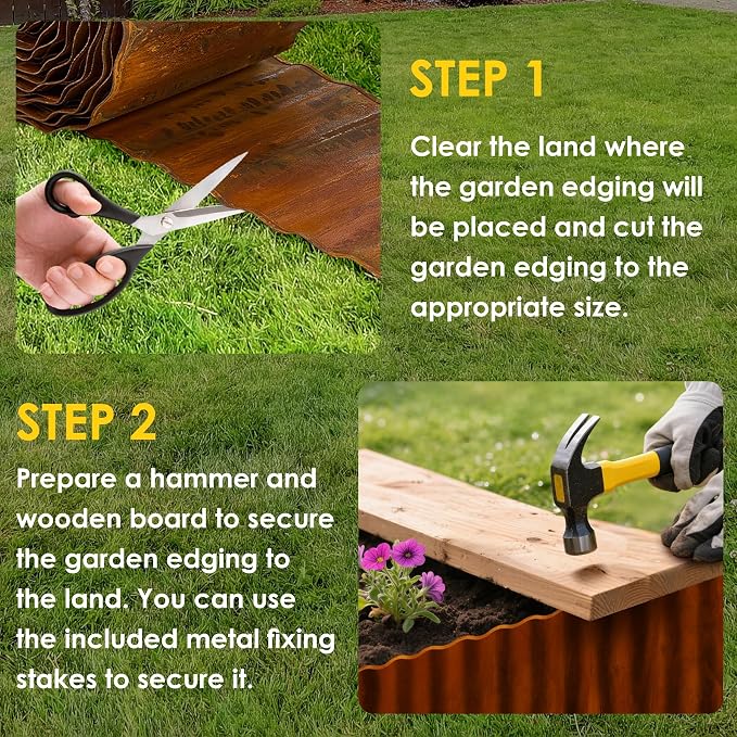 Vehipa Corrugated Landscape Edging 10" x 30 Ft Metal Garden Edging Rusty | for Lawn Landscaping, Sturdy Flower Bed Edging Border Garden, Garden Bed, Lawn