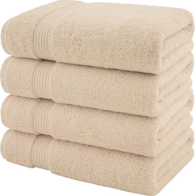 American Veteran Towel, 100% Cotton Turkish Bath Towels for Bathroom 4 Pack, 27x54 Extra Large Premium Soft Drying Bathroom Towels, Beige