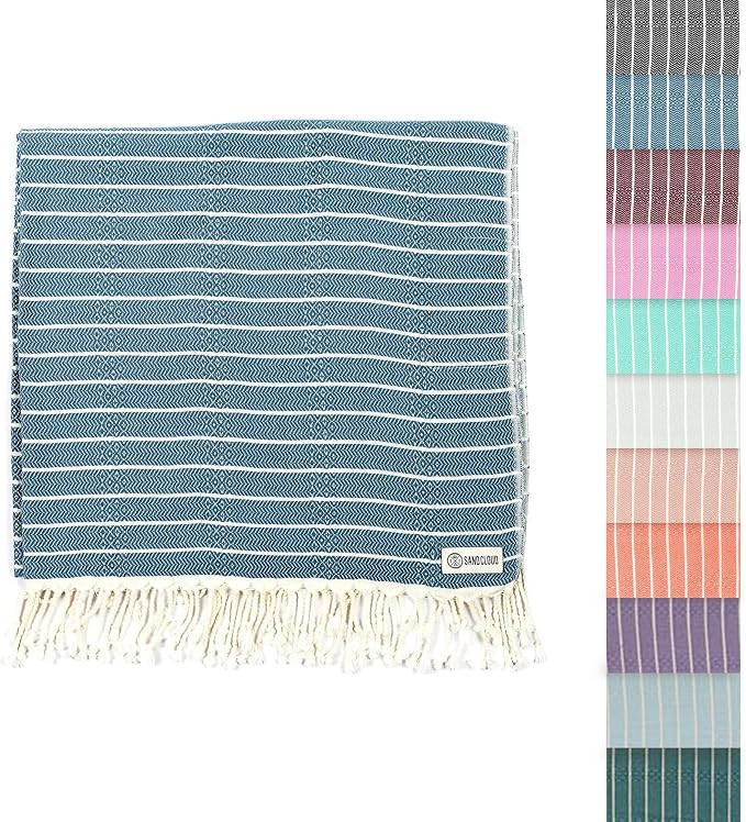 Sand Cloud Turkish Beach Towel - Sand Resistant & Quick Dry Towel | 100% Certified Organic Turkish Towel - Bath Towel or Beach Blanket for Picnic - As Seen on Shark Tank - Gocek (Denim)