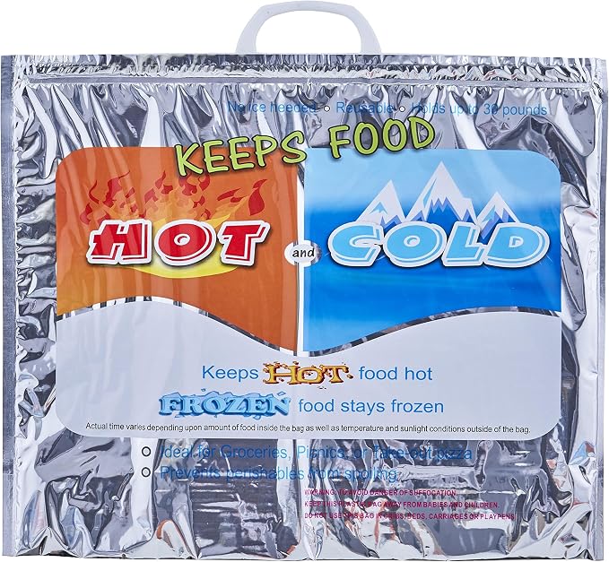 Superio Hot and Cold Insulated Bags for Food Delivery, Grocery Shopping Bags, Food Storage for Hot and Frozen Food for Travel, Disposable Cooler Bag, Reinforced Thermal Lunch Bag (10, 19"x5.5"x15.5")