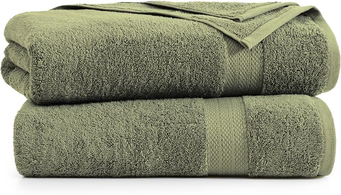 LANE LINEN Bath Sheet Set Soft Absorbent Quick Dry 100% Cotton - Oil Green | Towels Oversized Extra Large Bath - Fade-Resistant Color, Classic Terry Weave, Densely Woven, Coordinated Colors
