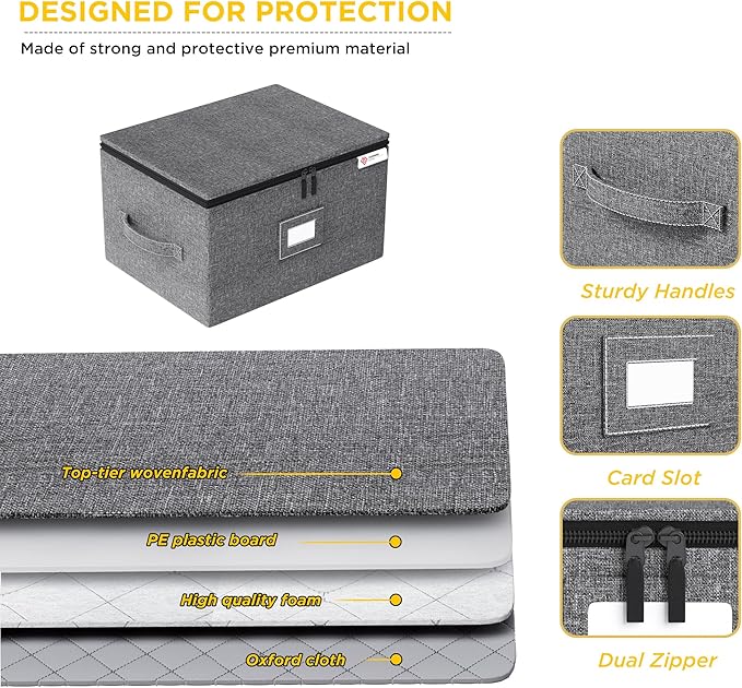 Wine Glass Storage Box with Dividers,Hard Shell and Stackable Stemware Storage Containers with Sturdy Handle for Glassware Crystal Storage and Transport,Grey,Holds 12