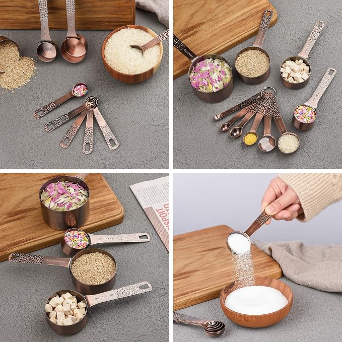 Copper Plated Measuring Cups and Spoons set 18 for Dry & Liquid, Metric & US Stainless Steel Measuring Cup and Spoon Set with Leveler for Baking & Kitchen