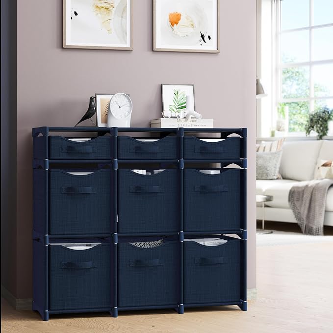 Cube Storage Organizer with 9 Storage Bins Included – Storage Cubes for Home Organization, Toy Storage, Office Storage, Living Room Storage, and General Storage Solution (Navy)