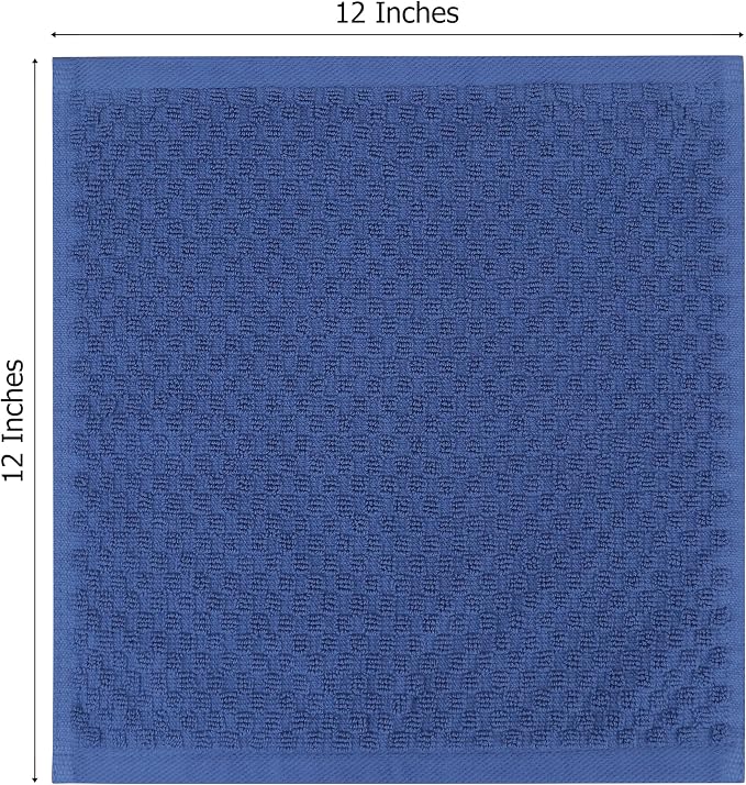 COTTON CRAFT Euro Spa Waffle Wash Cloth - Set of 12 Blue Washcloth | Luxury Face Towel Set - 100% Cotton - Soft Plush Absorbent Low Lint Quick Dry - Gym Shower Beach Bath Kitchen - 12x12 inches