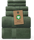 Alusa Home 100% Organic Zero-Twist Cotton Towels - GOTS Certified Luxury Bath Towels - Ultra Soft & Plush 700GSM Long-Staple Cotton - 6 Piece Towel Set (Hunter Green)