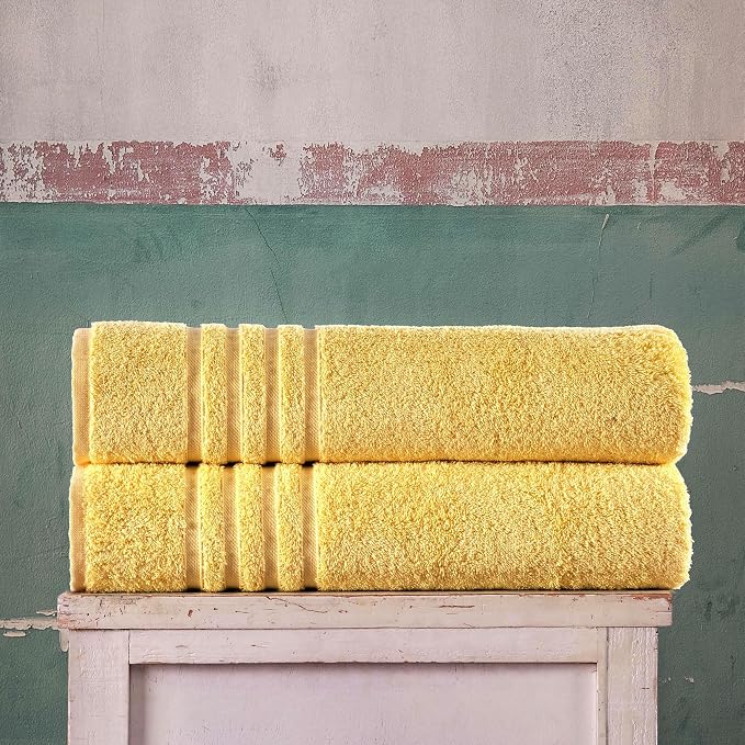 Hawmam Linen Jumbo Large Bath Sheets Towels 2 Pack Soft and Absorbent, Premium Quality 100% Cotton Towels (Yellow, Bath Sheet)