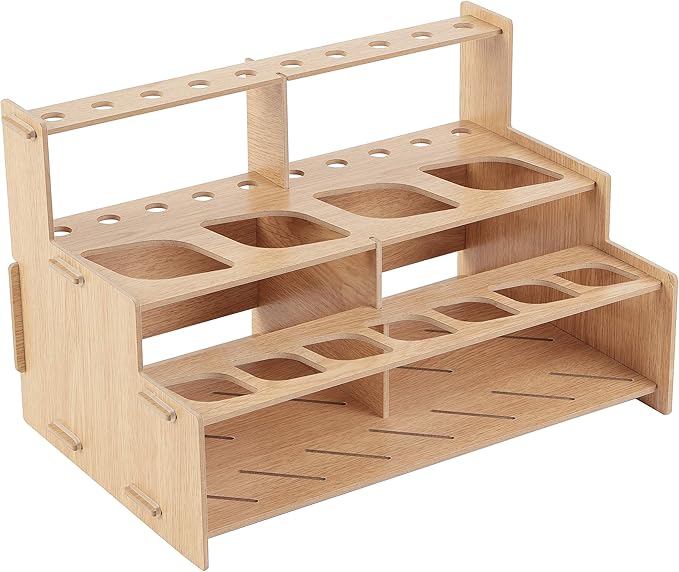 HG Art Concepts Mezzo Artist paint and Brush Rack - Wood Grain Laminate Multi Layer Desk Stand Professional Storage Display Organizer for paintbrushes and paint Tubes - Straight Rack 1