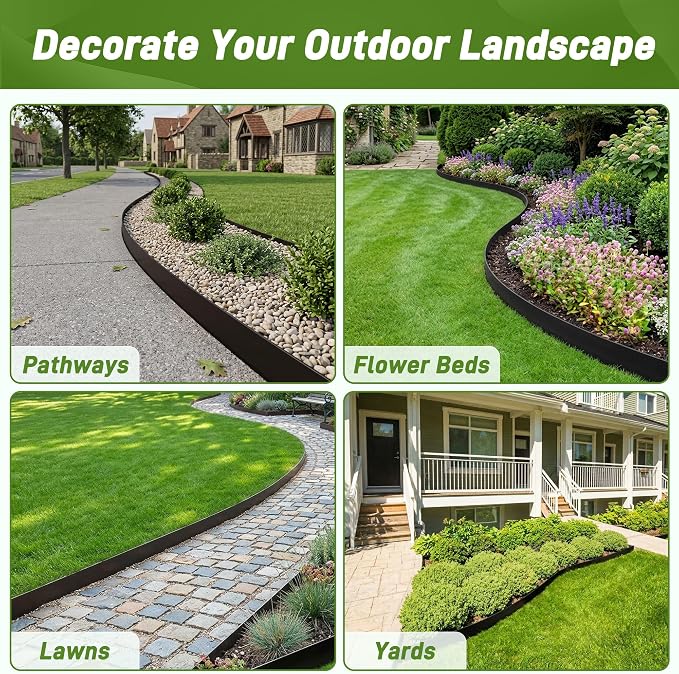 Quibbay 4.72 Inch x 50FT Landscape Edging Border with 75 Stakes, No Dig Garden Edging Border Kit, Flexible Plastic Lawn Edging for Landscaping Garden Flower Beds Yard Paver Pathway,Black