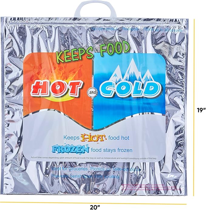 Superio Hot and Cold Insulated Bags for Food Delivery, Grocery Shopping Bags, Food Storage for Hot and Frozen Food for Travel, Disposable Cooler Bag, Reinforced Thermal Lunch Bag (12, 20" x 19")